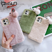 Load image into Gallery viewer, iPWSOO Plush Warm Cute Rabbit Phone Case For iPhone 11 Pro X XS Max XR 8 7 6 6s Plus Fluffy Fur Solid Color Soft TPU Back Cover