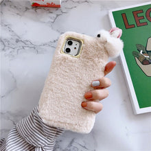 Load image into Gallery viewer, iPWSOO Plush Warm Cute Rabbit Phone Case For iPhone 11 Pro X XS Max XR 8 7 6 6s Plus Fluffy Fur Solid Color Soft TPU Back Cover