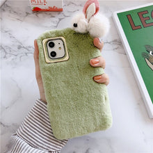 Load image into Gallery viewer, iPWSOO Plush Warm Cute Rabbit Phone Case For iPhone 11 Pro X XS Max XR 8 7 6 6s Plus Fluffy Fur Solid Color Soft TPU Back Cover