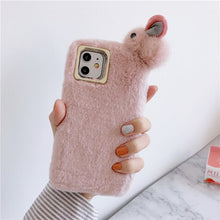 Load image into Gallery viewer, iPWSOO Plush Warm Cute Rabbit Phone Case For iPhone 11 Pro X XS Max XR 8 7 6 6s Plus Fluffy Fur Solid Color Soft TPU Back Cover