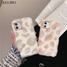 Load image into Gallery viewer, Cute Brown Animal Fluffy Fur Phone Case for Iphone 11 Pro Max X Xs Max Xr 7 8Plus Leopard Plush Hair Soft Tpu Silicon Back Cover
