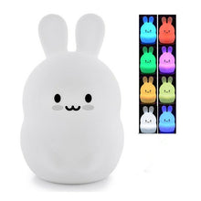 Load image into Gallery viewer, Rabbit LED Night Light Touch Sensor RGB Battery Powered Cartoon Silicone Bunny Bedroom Bedside Lamp for Children Kids Baby Gift