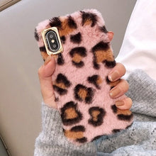 Load image into Gallery viewer, Cute Fluffy Rabbit Hair Fur Phone Case For iPhone X XS Max XR 8 7 6 6S Plus Leopard print Cover Lovely Warm Bling Soft TPU Coque
