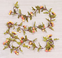 Load image into Gallery viewer, artificial ivy small roses fake flowers vine garland wedding home store decoration plastic hanging wall green plants rattan leaf