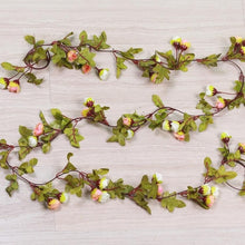 Load image into Gallery viewer, artificial ivy small roses fake flowers vine garland wedding home store decoration plastic hanging wall green plants rattan leaf