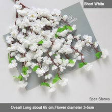 Load image into Gallery viewer, 5 pcs/set Cherry Blossoms Artificial Flowers Branches Wedding Arch Decoration Peach Branch Background Wall Hanging Fake Flower