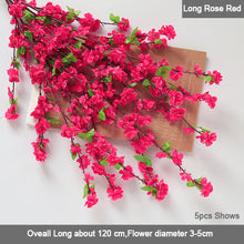 Load image into Gallery viewer, 5 pcs/set Cherry Blossoms Artificial Flowers Branches Wedding Arch Decoration Peach Branch Background Wall Hanging Fake Flower