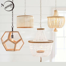 Load image into Gallery viewer, Modern minimalist round wooden beads E27 led pendant lamp children bedroom crystal pendant light living room hotel kitchen lamps