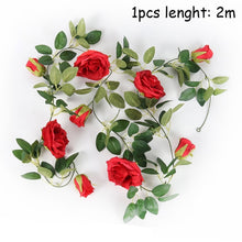 Load image into Gallery viewer, Silk Artificial Rose Vine Hanging Flowers For Wall Decoration Rattan Fake Plants Leaves Garland Romantic Wedding Home Decoration