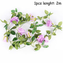 Load image into Gallery viewer, Silk Artificial Rose Vine Hanging Flowers For Wall Decoration Rattan Fake Plants Leaves Garland Romantic Wedding Home Decoration