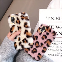 Load image into Gallery viewer, Cute Fluffy Rabbit Hair Fur Phone Case For iPhone X XS Max XR 8 7 6 6S Plus Leopard print Cover Lovely Warm Bling Soft TPU Coque