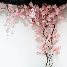 Load image into Gallery viewer, yumai 105cm Fake Cherry Blossom Tree 3 fork Sakura Branch Artificial Flower Silk Wedding Background Wall Decoration Flowers
