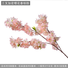 Load image into Gallery viewer, yumai 105cm Fake Cherry Blossom Tree 3 fork Sakura Branch Artificial Flower Silk Wedding Background Wall Decoration Flowers
