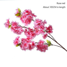 Load image into Gallery viewer, yumai 105cm Fake Cherry Blossom Tree 3 fork Sakura Branch Artificial Flower Silk Wedding Background Wall Decoration Flowers
