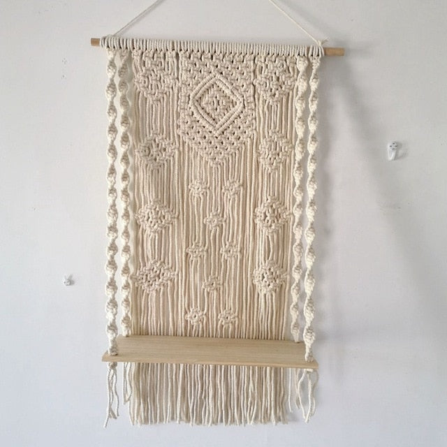 Plant Shelf  Wall Hanging Tapestry Macrame Wall Art hand-made Dyed Tapestry Lace Fabric Bohemia Tassel Boho Home Decoration Gift
