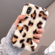 Load image into Gallery viewer, Cute Fluffy Rabbit Hair Fur Phone Case For iPhone X XS Max XR 8 7 6 6S Plus Leopard print Cover Lovely Warm Bling Soft TPU Coque

