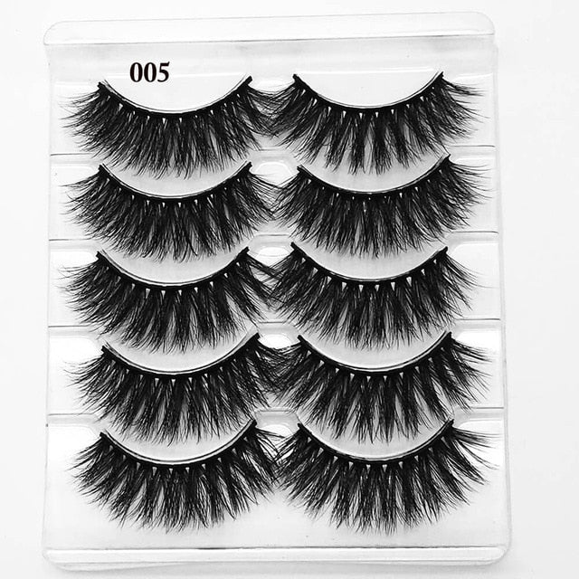 5 Pairs Faux Mink Hair False Eyelashes Natural Wispy Lashes Handmade Cruelty-free Criss-cross Eyelash Extension Big Eyes Makeup