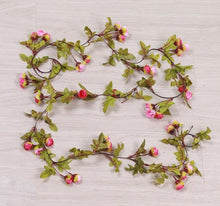 Load image into Gallery viewer, artificial ivy small roses fake flowers vine garland wedding home store decoration plastic hanging wall green plants rattan leaf
