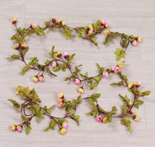Load image into Gallery viewer, artificial ivy small roses fake flowers vine garland wedding home store decoration plastic hanging wall green plants rattan leaf
