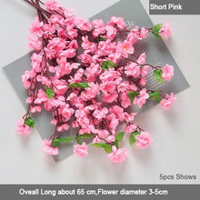 Load image into Gallery viewer, 5 pcs/set Cherry Blossoms Artificial Flowers Branches Wedding Arch Decoration Peach Branch Background Wall Hanging Fake Flower
