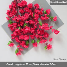 Load image into Gallery viewer, 5 pcs/set Cherry Blossoms Artificial Flowers Branches Wedding Arch Decoration Peach Branch Background Wall Hanging Fake Flower

