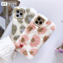 Load image into Gallery viewer, GTWIN Leopard Print Fluffy Winter Warm Fur Phone Case For iPhone 11 Pro 7 6s 6 8 Plus X XS XR Max Furry Soft PU Plush Back Cover

