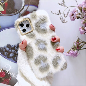 GTWIN Leopard Print Fluffy Winter Warm Fur Phone Case For iPhone 11 Pro 7 6s 6 8 Plus X XS XR Max Furry Soft PU Plush Back Cover