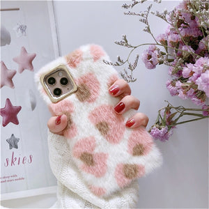 GTWIN Leopard Print Fluffy Winter Warm Fur Phone Case For iPhone 11 Pro 7 6s 6 8 Plus X XS XR Max Furry Soft PU Plush Back Cover