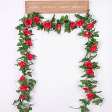 Load image into Gallery viewer, silk artificial rose vine hanging flowers for wall decoration rattan fake plants leaves garland romantic wedding home decoration
