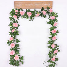 Load image into Gallery viewer, silk artificial rose vine hanging flowers for wall decoration rattan fake plants leaves garland romantic wedding home decoration
