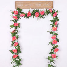 Load image into Gallery viewer, silk artificial rose vine hanging flowers for wall decoration rattan fake plants leaves garland romantic wedding home decoration
