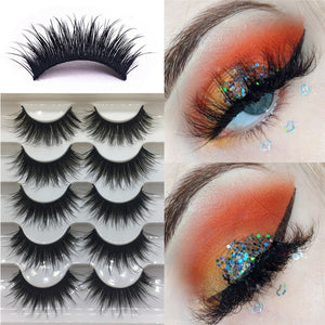 5 Pairs 3D Faux Mink Hair Soft False Eyelashes Fluffy Wispy Long Thick Lashes Handmade Soft Eye Lash Makeup Extension Tools