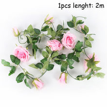 Load image into Gallery viewer, Silk Artificial Rose Vine Hanging Flowers For Wall Decoration Rattan Fake Plants Leaves Garland Romantic Wedding Home Decoration
