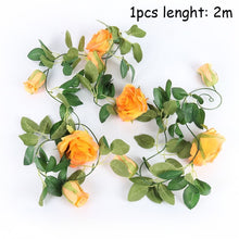 Load image into Gallery viewer, Silk Artificial Rose Vine Hanging Flowers For Wall Decoration Rattan Fake Plants Leaves Garland Romantic Wedding Home Decoration
