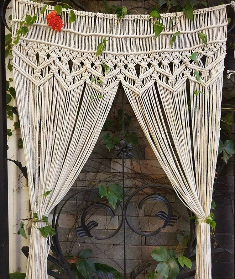 Big acrame Curtain Bohemia Wall Art Handmade Cotton Wall Hanging Tapestry with Lace Fabrics Bohemian Hanging Decoration