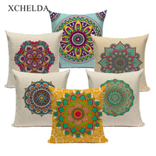 Load image into Gallery viewer, Throw Pillow Case Cotton Retro Mandala Pillowcase Moroccan Boho Decorative 45*45 40*40 Bohemian Yellow fur Linen Cushion Cover
