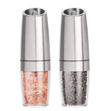 Load image into Gallery viewer, EASY-Gravity Electric Salt And Pepper Grinders Set - Battery Operated, Stainless Steel Automatic Pepper Mills With Blue Led Li
