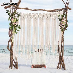 OurWarm 100x115cm Handmade Cotton Wall Hanging Tapestry Macrame Wedding Backdrop Curtain Bohemia Tassel Wall Art Boho Home Decor